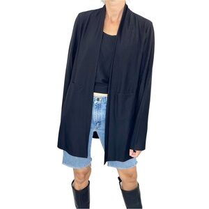 Eileen Fisher long black jersey knit open front minimalist cardigan jacket top M